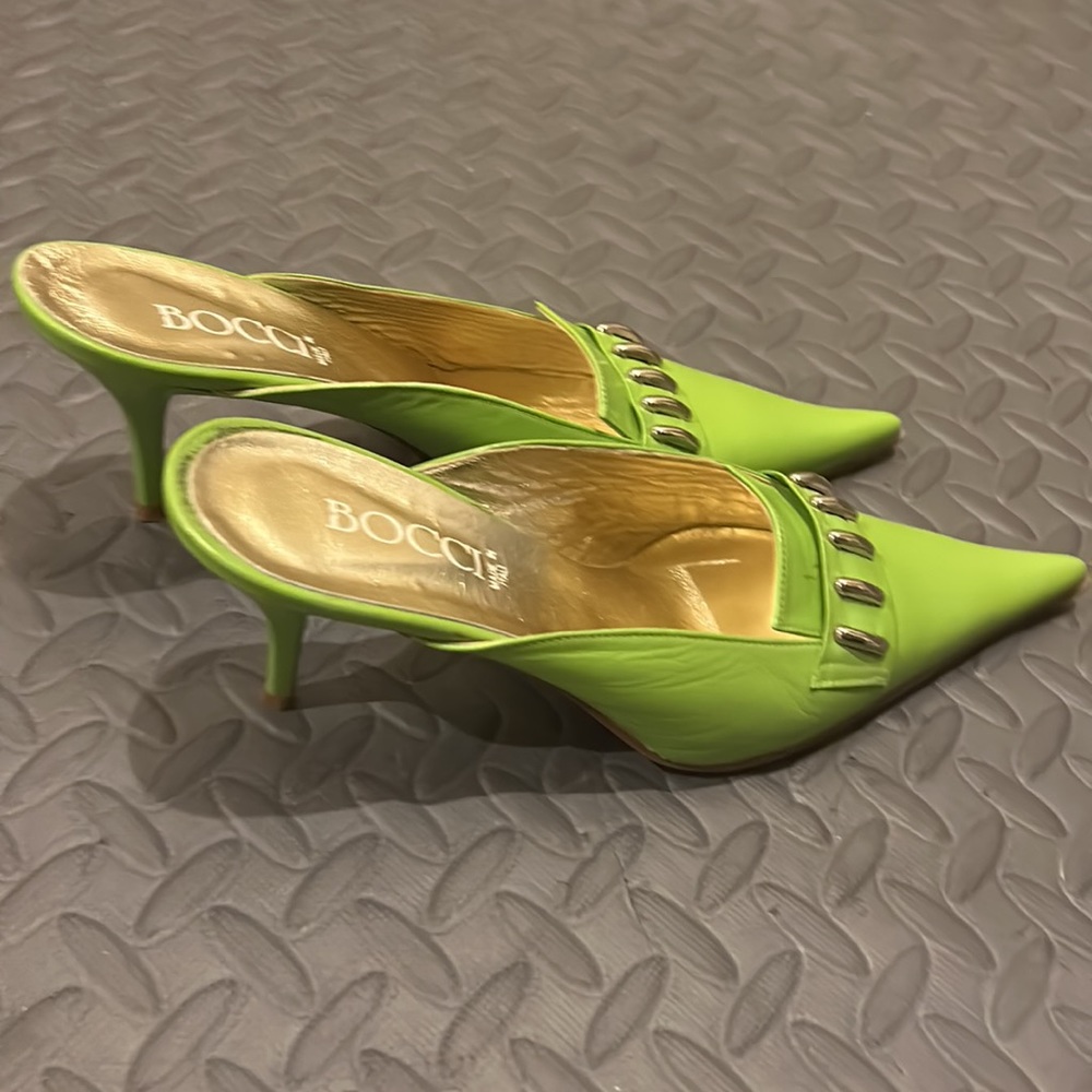 BOCCI Lime Green Stilletto Heels 7.5 Slip-On Zipper Pointed Brand New